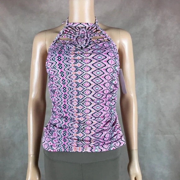 ISLAND ESCAPE Macramé Diamond Print Halter Tankini Top NWT 6 - Picture 7 of 9